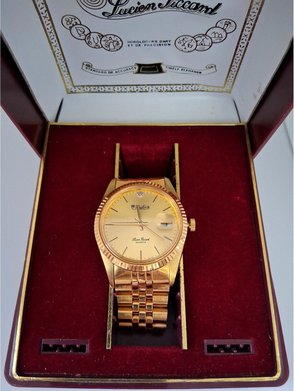 Lucien Piccard Diamond Presidential Gold Plated Men's Watch IN BOX